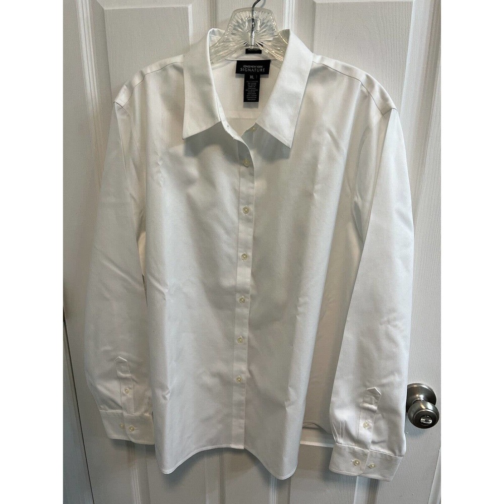 Jones New York XL White Cotton Blouse Button Up Long Sleeve Non Iron Preowned